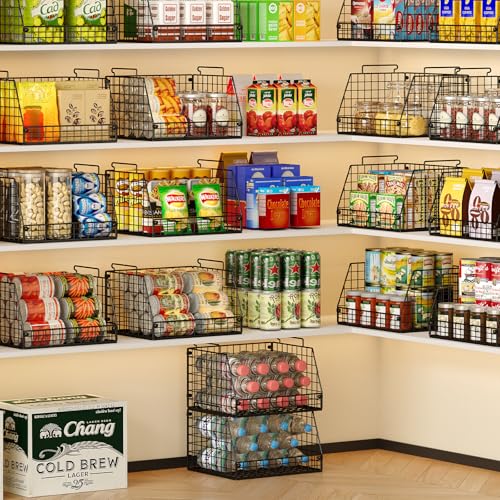 Jakyitvi 4 Pack XXL Stackable Wire Storage Basket, Extra Large Capacity Pantry Organizer and Storage, Muti-Purpose for Vegetable Fruit Basket & Can Organizer & Snack Rack & Metal Pantry Bin - My Kitchen Products