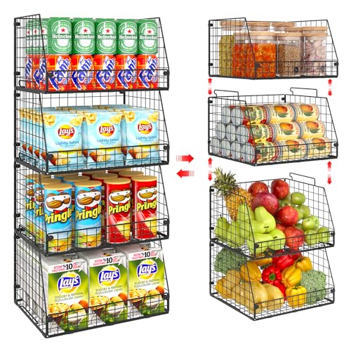 Jakyitvi 4 Pack XXL Stackable Wire Storage Basket, Extra Large Capacity Pantry Organizer and Storage, Muti-Purpose