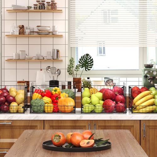 Jakyitvi 4 Pack XXL Stackable Wire Storage Basket, Extra Large Capacity Pantry Organizer and Storage, Muti-Purpose for Vegetable Fruit Basket & Can Organizer & Snack Rack & Metal Pantry Bin - My Kitchen Products