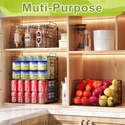 Jakyitvi 4 Pack XXL Stackable Wire Storage Basket, Extra Large Capacity Pantry Organizer and Storage, Muti-Purpose for Vegetable Fruit Basket & Can Organizer & Snack Rack & Metal Pantry Bin - My Kitchen Products