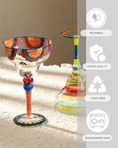 JanYoo Hand Painted Margarita Glasses, Set of 2 Cocktail Cups Champagne Glass Decorations for Cinco de Mayo Parties, Dessert Champagne Glasses Margarita Gifts for Tropical Party Supplies(9 oz) - My Kitchen Products