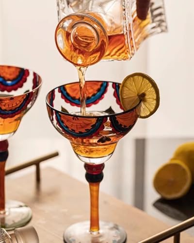 JanYoo Hand Painted Margarita Glasses, Set of 2 Cocktail Cups Champagne Glass Decorations for Cinco de Mayo Parties, Dessert Champagne Glasses Margarita Gifts for Tropical Party Supplies(9 oz) - My Kitchen Products