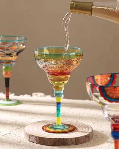 JanYoo Hand Painted Margarita Glasses, Set of 2 Cocktail Cups Champagne Glass Decorations for Cinco de Mayo Parties, Dessert Champagne Glasses Margarita Gifts for Tropical Party Supplies(9 oz) - My Kitchen Products