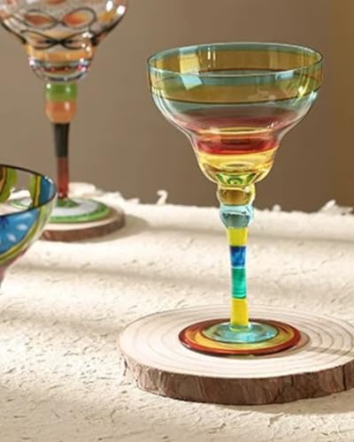 JanYoo Hand Painted Margarita Glasses, Set of 2 Cocktail Cups Champagne Glass Decorations for Cinco de Mayo Parties, Dessert Champagne Glasses Margarita Gifts for Tropical Party Supplies(9 oz) - My Kitchen Products