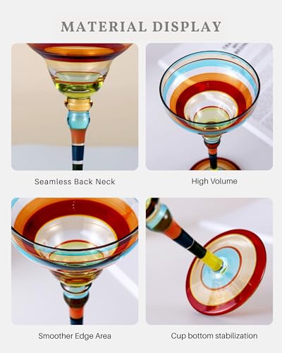 JanYoo Hand Painted Margarita Glasses, Set of 2 Cocktail Cups Champagne Glass Decorations for Cinco de Mayo Parties, Dessert Champagne Glasses Margarita Gifts for Tropical Party Supplies(9 oz) - My Kitchen Products