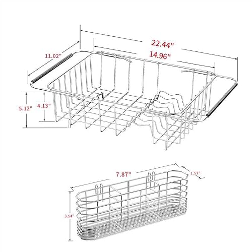 JAQ Over Sink Dish Drying Rack, Expandable 14.96"–22.44" Adjustable Dish Rack for Kitchen Sink, 304 Stainless Steel Dish Drainer with Utensil Holder, Space Saving for Most Standard Kitchen Sinks - My Kitchen Products