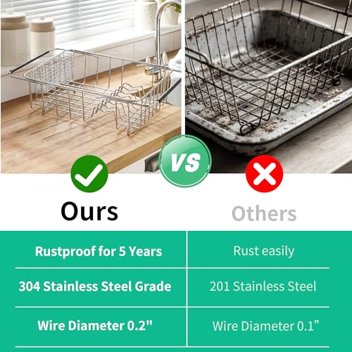 JAQ Over Sink Dish Drying Rack, Expandable 14.96"–22.44" Adjustable Dish Rack for Kitchen Sink, 304 Stainless Steel Dish Drainer with Utensil Holder, Space Saving for Most Standard Kitchen Sinks - My Kitchen Products