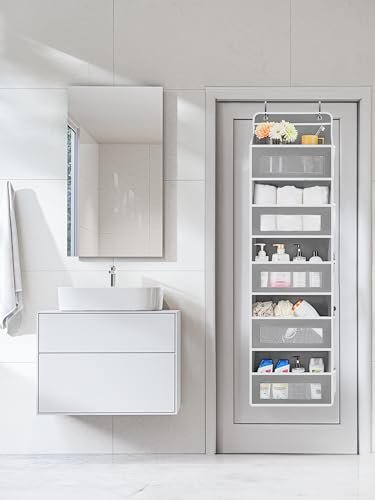 JARLINK Over The Door Organizer Storage, 5 Shelf Hanging Door Organizer with 5 Large Capacity Pockets, Anti Tilt 44 lb Load Behind Door Storage for Bedroom, Bathroom, Pantry, Nursery, (Grey) - My Kitchen Products