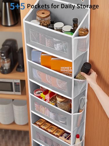 JARLINK Over The Door Organizer Storage, 5 Shelf Hanging Door Organizer with 5 Large Capacity Pockets, Anti Tilt 44 lb Load Behind Door Storage for Bedroom, Bathroom, Pantry, Nursery, (Grey) - My Kitchen Products