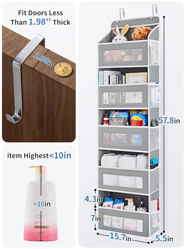 JARLINK Over The Door Organizer Storage, 5 Shelf Hanging Door Organizer with 5 Large Capacity Pockets, Anti Tilt 44 lb Load Behind Door Storage for Bedroom, Bathroom, Pantry, Nursery, (Grey) - My Kitchen Products