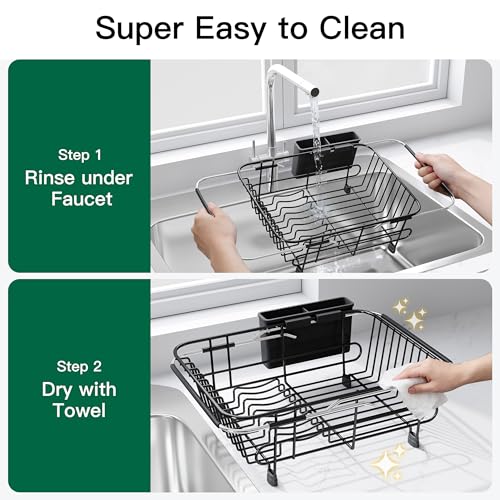 JASIWAY Black Dish Drying Rack in Sink with Utensil Holder, RV, Apartment - My Kitchen Products