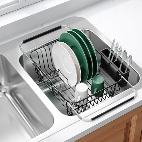 JASIWAY Black Dish Drying Rack in Sink with Utensil Holder, RV, Apartment - My Kitchen Products