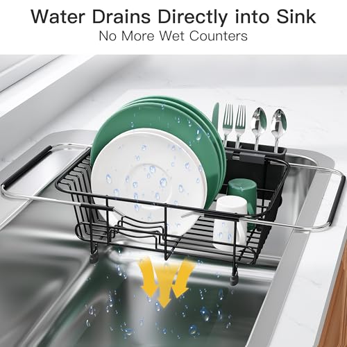 JASIWAY Black Dish Drying Rack in Sink with Utensil Holder, RV, Apartment - My Kitchen Products