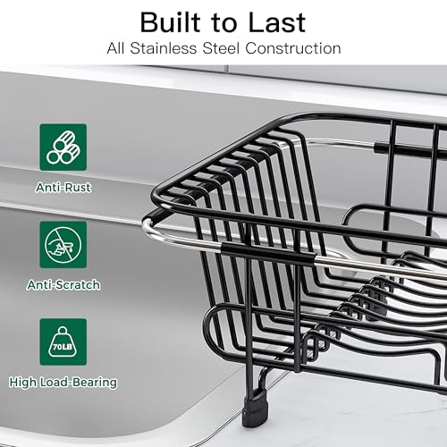 JASIWAY Black Dish Drying Rack in Sink with Utensil Holder, RV, Apartment - My Kitchen Products