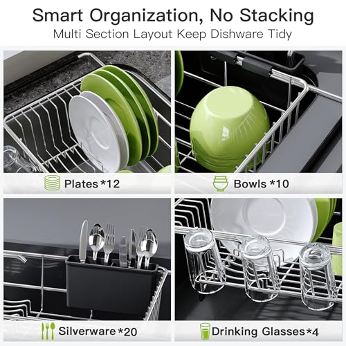 JASIWAY Dish Drying Rack in Sink, Expandable Stainless Steel Dish Drainers for Kitchen Counter, Dish Dryer Rack for Inside Sink, Over The Sink Dish Racks with Utensil Holder, Silver - My Kitchen Products