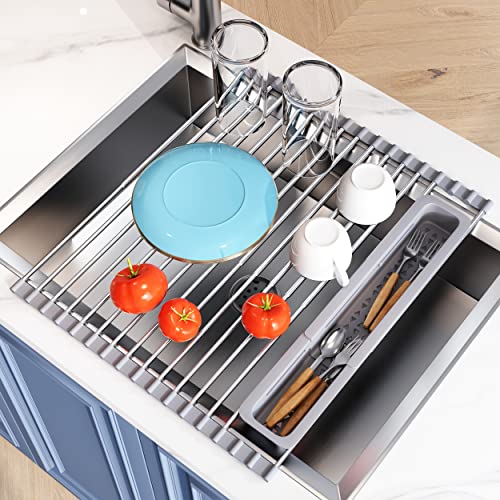 JASIWAY Roll Up Dish Drying Rack for Kitchen Sink with Utensil Holder - My Kitchen Products