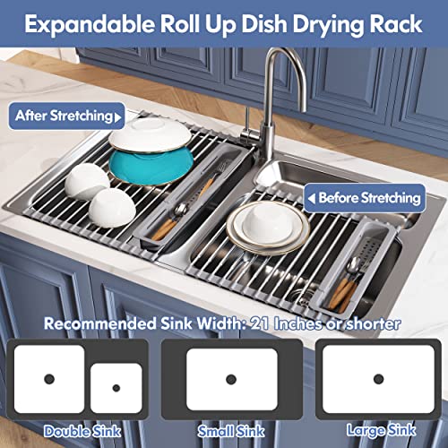 JASIWAY Roll Up Dish Drying Rack for Kitchen Sink with Utensil Holder - My Kitchen Products