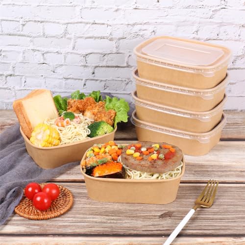 JAYEEY 22OZ Disposable Kraft paper bowls with lids, Rectangle Food containers Soup Bowls Party Supplies Treat Bowls 50 PACK - My Kitchen Products