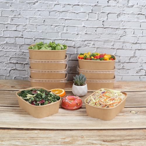 JAYEEY 22OZ Disposable Kraft paper bowls with lids, Rectangle Food containers Soup Bowls Party Supplies Treat Bowls 50 PACK - My Kitchen Products