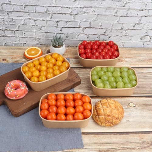JAYEEY 22OZ Disposable Kraft paper bowls with lids, Rectangle Food containers Soup Bowls Party Supplies Treat Bowls 50 PACK - My Kitchen Products