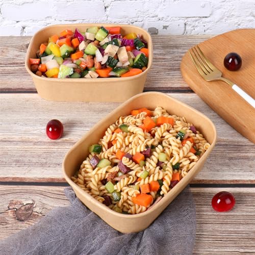 JAYEEY 22OZ Disposable Kraft paper bowls with lids, Rectangle Food containers Soup Bowls Party Supplies Treat Bowls 50 PACK - My Kitchen Products