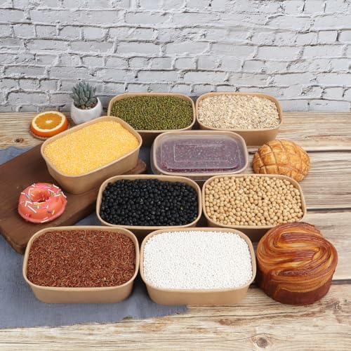 JAYEEY 22OZ Disposable Kraft paper bowls with lids, Rectangle Food containers Soup Bowls Party Supplies Treat Bowls 50 PACK - My Kitchen Products