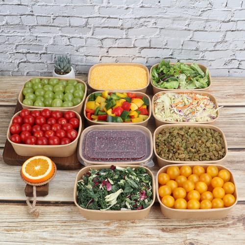 JAYEEY 22OZ Disposable Kraft paper bowls with lids, Rectangle Food containers Soup Bowls Party Supplies Treat Bowls 50 PACK - My Kitchen Products