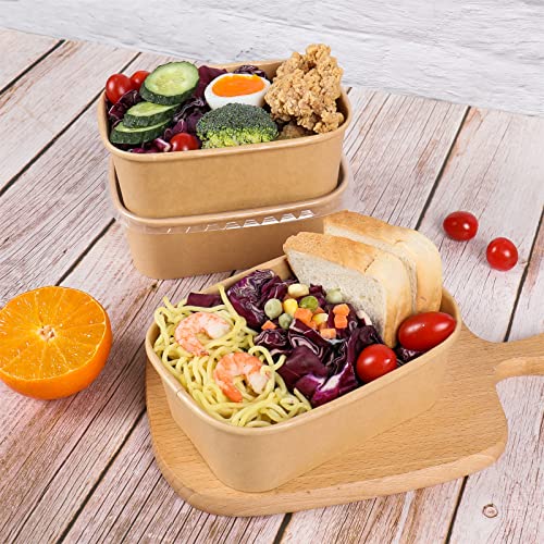 JAYEEY 25 oz Disposable Kraft paper bowls with lids, Rectangle Food containers Soup Bowls Party Supplies Treat Bowls 50 Pack - My Kitchen Products