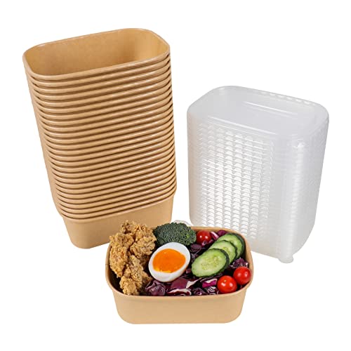 JAYEEY 25 oz Disposable Kraft paper bowls with lids, Rectangle Food containers Soup Bowls Party Supplies Treat Bowls 50 Pack - My Kitchen Products