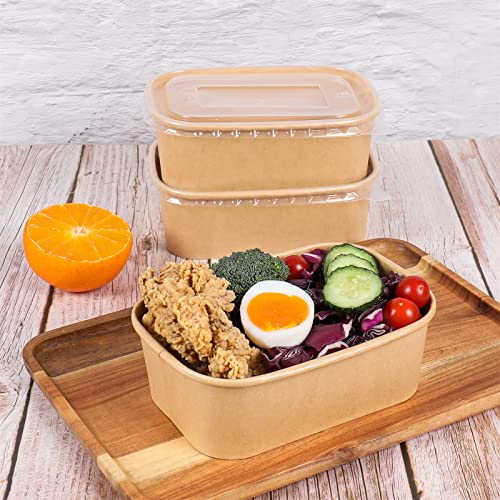 JAYEEY 25 oz Disposable Kraft paper bowls with lids, Rectangle Food containers Soup Bowls Party Supplies Treat Bowls 50 Pack - My Kitchen Products