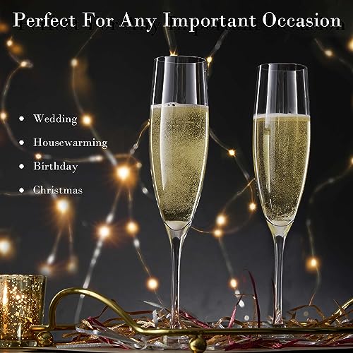 JBHO Champagne Glasses-Elegant Flutes-Gift-Box-Hand Blown Champagne Flutes Glass-100% Lead-Free Premium Crystal - Gift Idea for Wedding, Anniversary, Christmas,New Year-Set of 4-8oz, Clear - My Kitchen Products