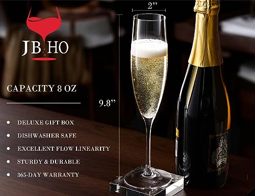 JBHO Champagne Glasses-Elegant Flutes-Gift-Box-Hand Blown Champagne Flutes Glass-100% Lead-Free Premium Crystal - Gift Idea for Wedding, Anniversary, Christmas,New Year-Set of 4-8oz, Clear - My Kitchen Products