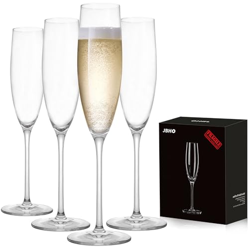 JBHO Champagne Glasses-Elegant Flutes-Gift-Box-Hand Blown Champagne Flutes Glass-100% Lead-Free Premium
