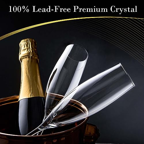 JBHO Champagne Glasses-Elegant Flutes-Gift-Box-Hand Blown Champagne Flutes Glass-100% Lead-Free Premium Crystal - Gift Idea for Wedding, Anniversary, Christmas,New Year-Set of 4-8oz, Clear - My Kitchen Products