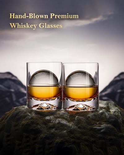 JBHO Hand Blown Crystal Double Old Fashioned Cocktail, Solid Whiskey Glasses, Rocks Glasses, Lowball Glasses - 12 Ounce - set of 2 - Perfect Size for Oversized Ice Cubes - My Kitchen Products