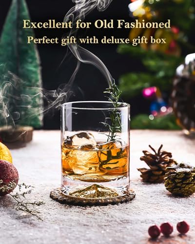 JBHO Hand Blown Crystal Double Old Fashioned Cocktail, Solid Whiskey Glasses, Rocks Glasses, Lowball Glasses - 12 Ounce - set of 2 - Perfect Size for Oversized Ice Cubes - My Kitchen Products