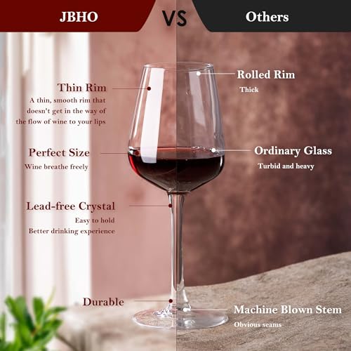 JBHO Hand Blown Italian Style Crystal Bordeaux Wine Glasses - Great Gift Packaging - Red Wine Glasses Lead-Free Premium Crystal Clear Glass - Set of 4-18 Ounce - My Kitchen Products
