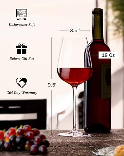 JBHO Hand Blown Italian Style Crystal Bordeaux Wine Glasses - Great Gift Packaging - Red Wine Glasses Lead-Free Premium Crystal Clear Glass - Set of 4-18 Ounce - My Kitchen Products