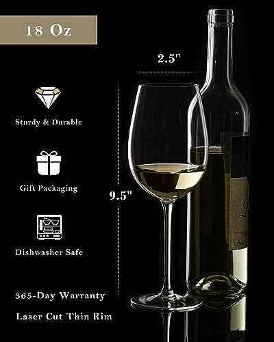 JBHO Hand Blown Italian Style Crystal White or Red Wine Glasses - Gift Packaging for Any Occasion - Lead-Free Premium Crystal Clear Glass - Set of 4-18 Ounce - My Kitchen Products