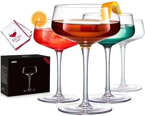 JBHO Martini Glasses, Crystal Coupe Glasses Set of 4, 10 Oz, Large and Fancy Cocktail