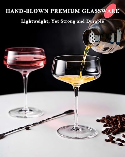 JBHO Martini Glasses, Crystal Coupe Glasses Set of 4, 10 Oz, Large and Fancy Cocktail Glasses, Hand-Blown Champagne Coupe Glasses for Espresso Martini, Manhattan as Bar Glassware or Mother's Gift - My Kitchen Products