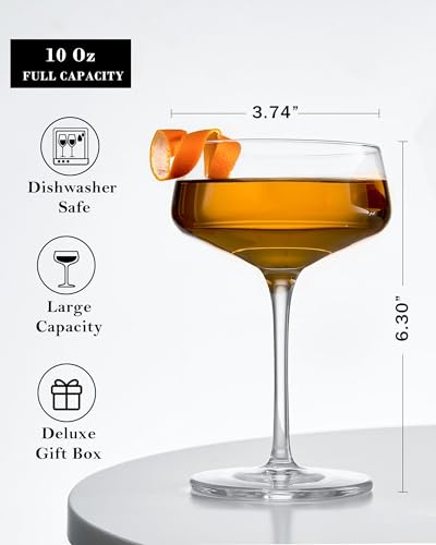 JBHO Martini Glasses, Crystal Coupe Glasses Set of 4, 10 Oz, Large and Fancy Cocktail Glasses, Hand-Blown Champagne Coupe Glasses for Espresso Martini, Manhattan as Bar Glassware or Mother's Gift - My Kitchen Products