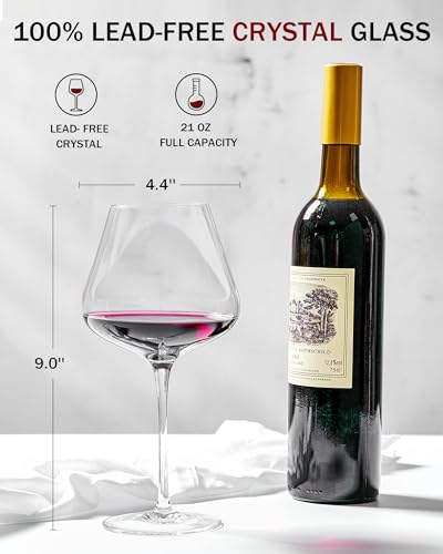 JBHO Set of 4-21 Ounce Hand Blown Italian Style Crystal Burgundy Wine Glasses - Lead-Free Premium Crystal Clear Glass - Gift-Box for any Occasion - My Kitchen Products