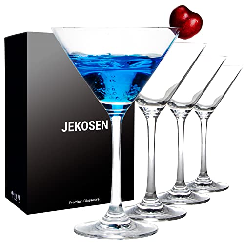 JEKOSEN Crystal Martini Cocktail Glasses 9 Ounce Set of 4 With Premium Gift Box Premium Strong Lead-Free Clear for Bar