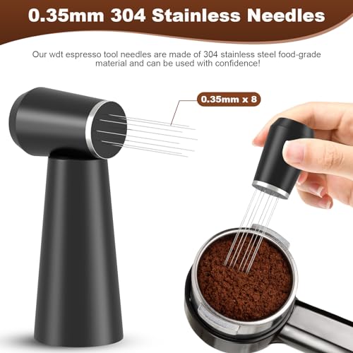 Jeymei WDT Espresso Distribution Tool,Espresso Whisk with 8 Extra 0.35mm 304 Stainless Steel Needles，Espresso Comb Tool for Barista Black Coffee Ground Stirrer - My Kitchen Products