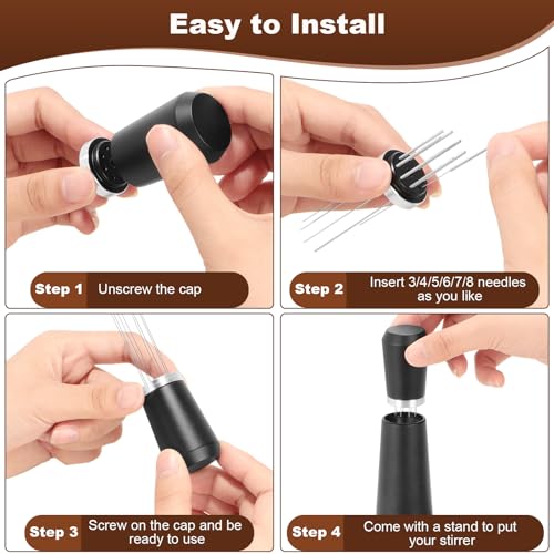 Jeymei WDT Espresso Distribution Tool,Espresso Whisk with 8 Extra 0.35mm 304 Stainless Steel Needles，Espresso Comb Tool for Barista Black Coffee Ground Stirrer - My Kitchen Products