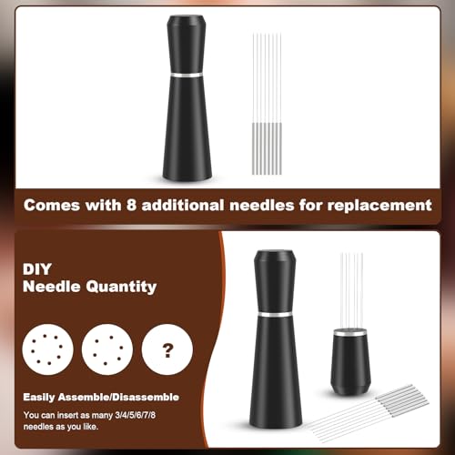Jeymei WDT Espresso Distribution Tool,Espresso Whisk with 8 Extra 0.35mm 304 Stainless Steel Needles，Espresso Comb Tool for Barista Black Coffee Ground Stirrer - My Kitchen Products