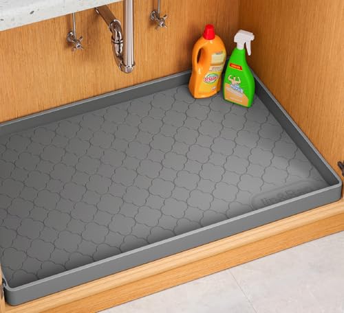 Jin&Bao Waterproof Under Sink Mat 34" x 22", Thick Silicone Mat Cabinet Protector for Kitchen and Bathroom, Shelf