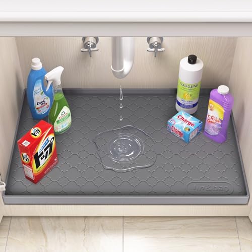 Jin&Bao Waterproof Under Sink Mat 34" x 22", Thick Silicone Mat Cabinet Protector for Kitchen and Bathroom, Shelf Liner, Home Organizer and Storage, Multipurpose Tray for Gadgets and Essentials - My Kitchen Products