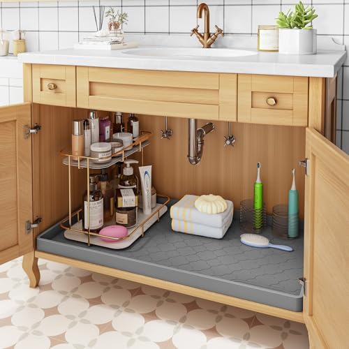 Jin&Bao Waterproof Under Sink Mat 34" x 22", Thick Silicone Mat Cabinet Protector for Kitchen and Bathroom, Shelf Liner, Home Organizer and Storage, Multipurpose Tray for Gadgets and Essentials - My Kitchen Products